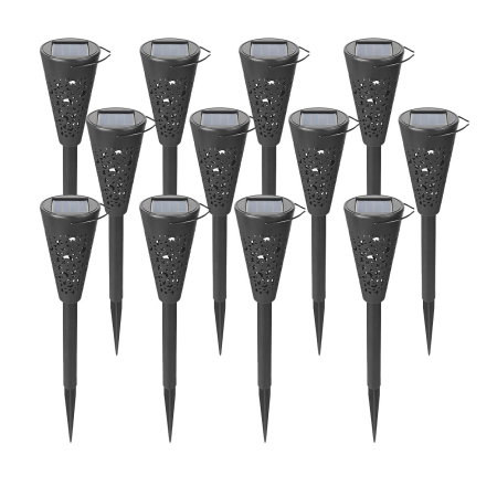Lampi solare - Set 12 Lampi Solare Led pentru Gradina, Flippy, Tip Torta, 36 x 6.8 cm, Buton On-Off, Lumina Alb Cald, Negru