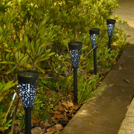 Lampi solare - Set 12 Lampi Solare Led pentru Gradina, Flippy, Tip Torta, 36 x 6.8 cm, Buton On-Off, Lumina Alb Rece, Negru