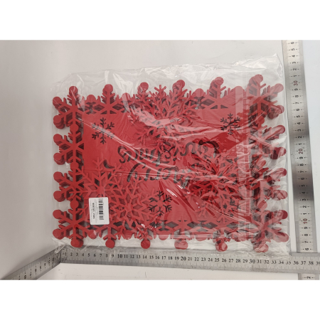 Decoratiuni Craciun - Set 12 Servete pentru Masa si Suporturi de Pahare/Tacamuri, Flippy, Scris Merry Christmas, 6 Servete 25x35 cm, 6 Suporturi de 10x10 cm, Rosu