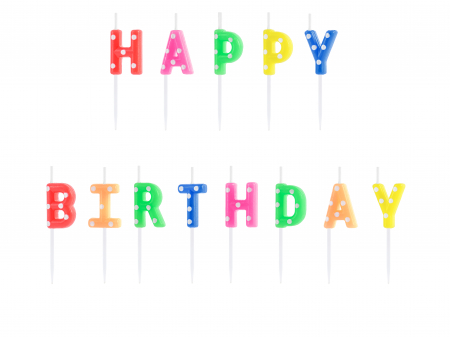 Lumanari - Set 13 Lumânări tort Happy Birthday, mix, 2.5cm
