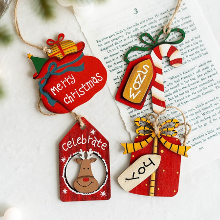 Set 14 Decoratiuni de Craciun, Flippy, pentru Brad, 5 - 9.5 cm, din Lemn, Multicolor [4]