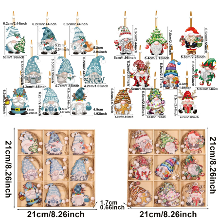 Set 18 Decoratiuni de Craciun din Lemn, Flippy, cu Snur pentru Agatare in Brad, Model Gnomi, Diferite Dimensiuni, Multicolor [4]