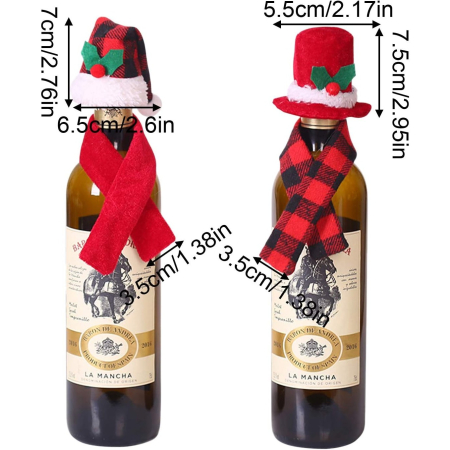 Set 2 accesorii decorative pentru sticlele de vin, tematica Craciun, material textil/poliester, multicolor [2]