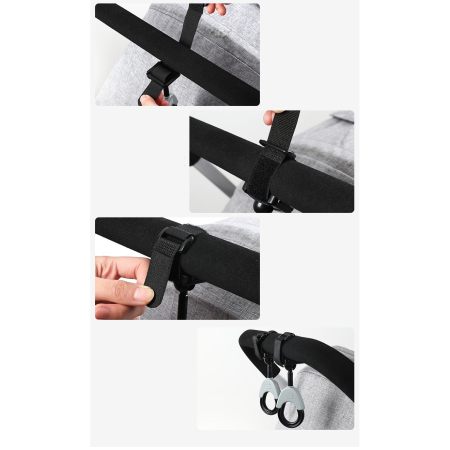 Set 2 Carlige pentru Carucior, Flippy, din Plastic si Velcro, Sarcina Maxima 2 kg, Negru [1]