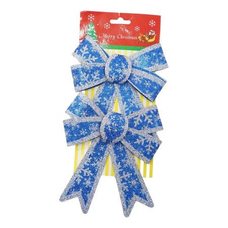 Craciun - Set 2 fundite pentru brad, Albastre, model de nea, cu margini argintii, 13 x 18 cm, PVC, Flippy