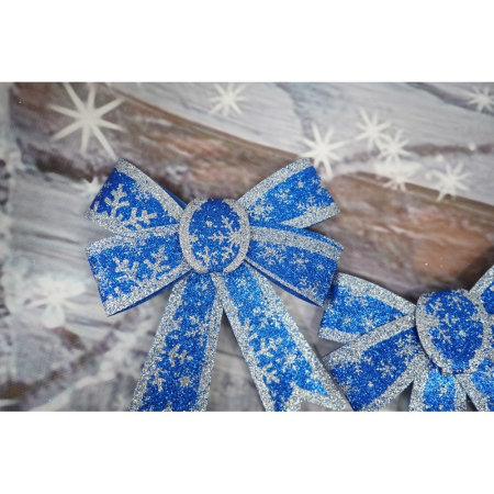 Set 2 fundite pentru brad, Albastre, model de nea, cu margini argintii, 13 x 18 cm, PVC, Flippy [4]