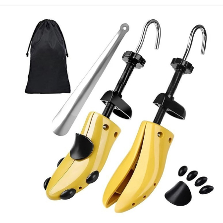 Diverse casa - Set 2 Sanuri/Calapoade Reglabilile, Flippy, pentru Alungit si Largit Pantofi, Geanta si Incaltator Incluse, Universale, Unisex, din ABS Premium, Arc, Marime 40 - 47, Galben/Negru