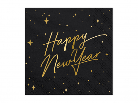 ARTICOLE DE PETRECERE - Set 20 servetele Happy New Year, negre, 33x33cm