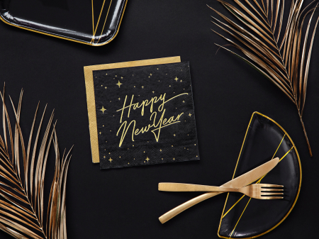 Set 20 servetele Happy New Year, negre, 33x33cm [2]