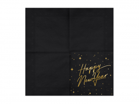 Set 20 servetele Happy New Year, negre, 33x33cm [1]