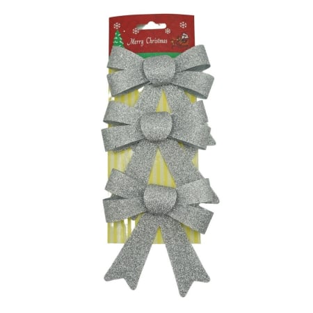 Craciun - Set 3 fundite pentru brad, Argintii, cu sclipici, 10 x 11 cm, din poliester, Flippy