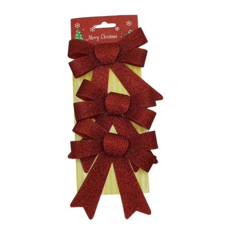 Craciun - Set 3 fundite pentru brad, Rosii, cu sclipici, 10 x 11 cm, din poliester, Flippy