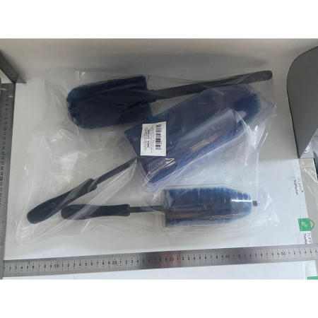 Set 3 Piese pentru Cosmetica Auto, Flippy, din Plastic si Otel, Maner Ergonomic, Perie Butuc, Anvelope, Detalii, Albastru [2]