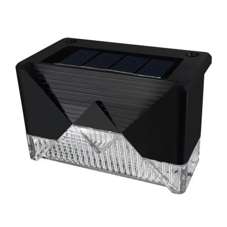 Lampi solare - Set 4 Aplice Solare, Flippy, Lumina LED-uri, IP65, din ABS+PC, 8-10 h Iluminare, Baterie 1.2 V 600 mAh, Montare pe Trepte/Borduri, Lumina Alb Cald, 7.9 x 5 cm, Negru