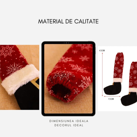 Decoratiuni Craciun - Set 4 decoratiuni tip soseta pentru scaune Flippy, tematica Craciun, material textil/poliester, 15 x 43 cm, rosu