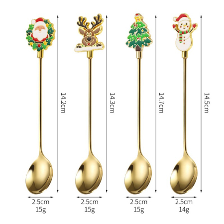 Set 4 Lingurite, Flippy, Tema Craciun, Model Carry The Merry, 4 Modele, din Otel Inoxidabil, 19.5 x 16 x 2 cm, Multicolor [9]