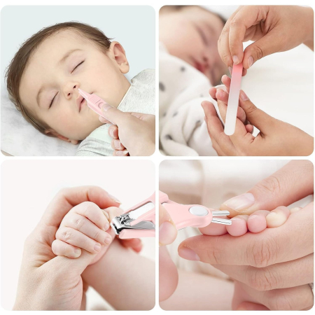 Set 4 Piese Ingrijire Unghii Bebelusi, Flippy, din ABS+Otel Inoxidabil, Cutie de Depozitare Tip Bufnita, de la 0 Luni, 11.5 x 5 x 11.5 cm, Roz [6]