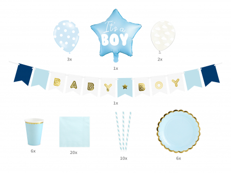 Petrecere Gender Reveal - Set 49 buc decorațiuni petrecere - It's A Boy