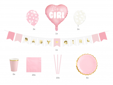 Petrecere Gender Reveal - Set 49 buc decorațiuni petrecere - It's a Girl