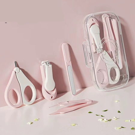 Set 4in1 de Ingrijire Unghii pentru Bebelusi, Flippy, Cutie de Depozitare Texturata, 0-6 Ani, 13.6x8x2 cm, Roz [1]