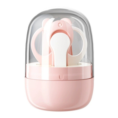 Ingrijire Unghii - Set 4in1 de Ingrijire Unghii pentru Bebelusi, Flippy, Cutie de Depozitare Tip Borcan, 0-6 Ani, 10 x 7 x 6 cm, Roz