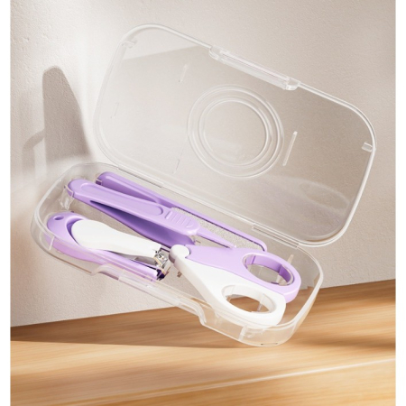 Set 4in1 de Ingrijire Unghii pentru Bebelusi, Flippy, Cutie de Depozitare Transparenta, 0-6 Ani, 13.6x8x2 cm, Mov [2]