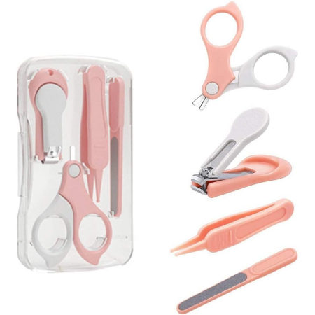 Set 4in1 de Ingrijire Unghii pentru Bebelusi, Flippy, Cutie de Depozitare Transparenta, 0-6 Ani, 13.6x8x2 cm, Roz [6]