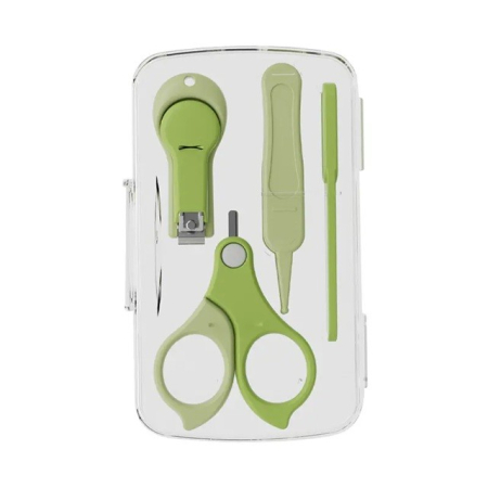 Ingrijire Unghii - Set 4in1 de Ingrijire Unghii pentru Bebelusi, Flippy, Cutie de Depozitare Transparenta, 0-6 Ani, 13.6x8x2 cm, Verde