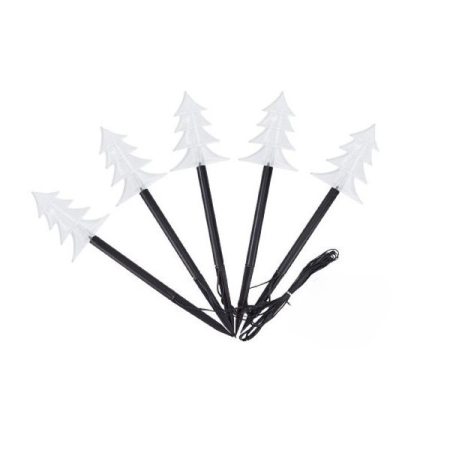 Craciun - Set 5 Lampi LED cu baterii, de exterior Model Brad, pentru gradina, Flippy, 35.5 cm, Alb Cald