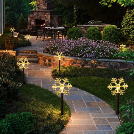 Set 5 Lampi LED cu baterii, de exterior Model Fulg de nea, pentru gradina, Flippy, 35.5 cm, Alb Cald [3]