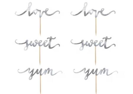 Articole Diverse - Set 6 Decoratiuni prajituri, PartyDeco, Argintiu, 13 cm