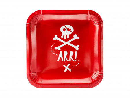 Petrecere Halloween - Set 6 Farfurii Rosii cu Pirati 20 cm