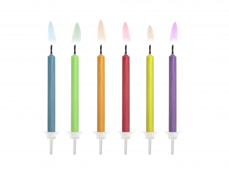 ARTICOLE DE PETRECERE - Set 6 Lumânări tort cu Flăcări Colorate, mix