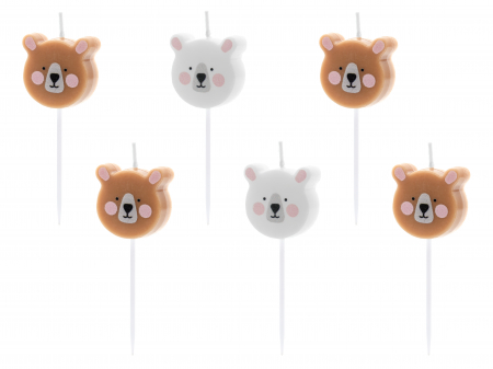Petrecere Baieti - Set 6 Lumânări tort Urs, mix, 3cm