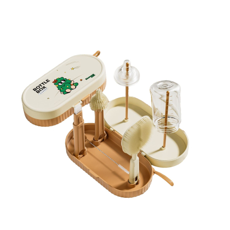 Articole Diverse copii - Set 7 Piese de Spalat/Uscat Biberoane, Flippy, Portabil, Peri de Silicon, pentru Tetine, Suzete, Biberoane, Paie, Cutie Inclusa, 20 x 9.5 cm, Portocaliu