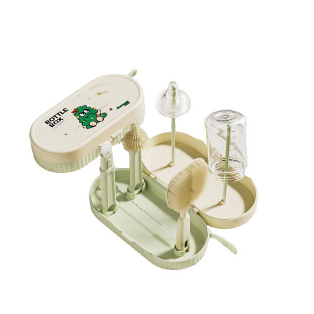 Articole Diverse copii - Set 7 Piese de Spalat/Uscat Biberoane, Flippy, Portabil, Peri de Silicon, pentru Tetine, Suzete, Biberoane, Paie, Cutie Inclusa, 20 x 9.5 cm, Verde