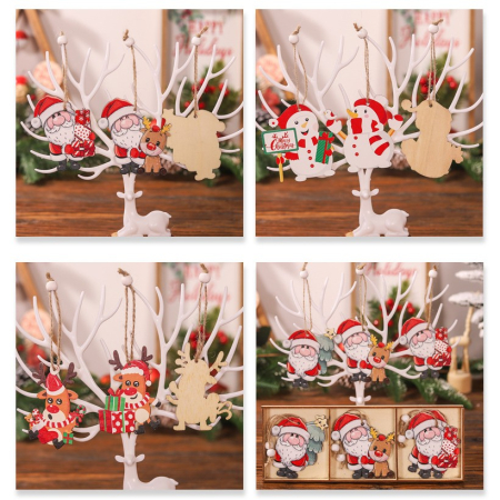 Set 9 Decoratiuni de Craciun din Lemn, Flippy, cu Snur pentru Agatare in Brad, Model Oameni de Zapada, 3 Modele, Diferite Dimensiuni, Multicolor [2]