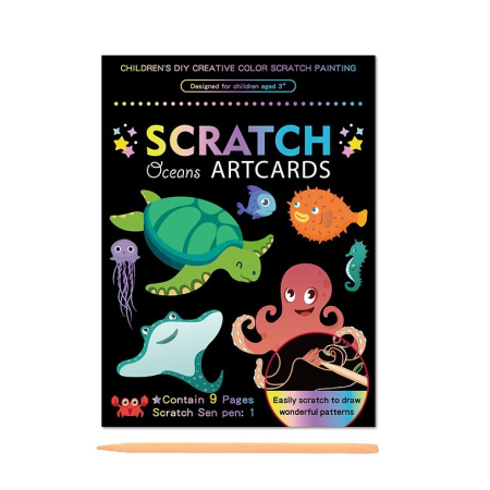 Carnetele Razuibile - Set 9 Planse Razuibile, Flippy, Scratch ArtCards, +3 Ani, de Razuit si de Colorat, 19 x 14 cm, Model Ocean, Multicolor