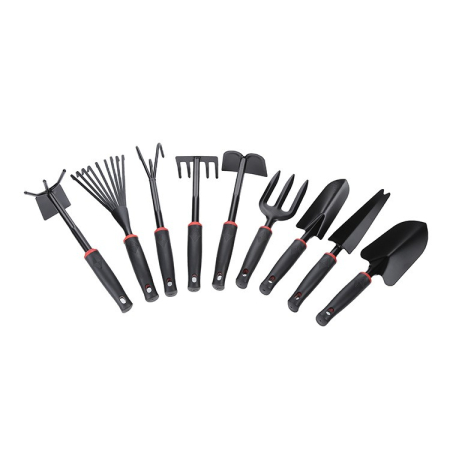 Diverse casa - Set 9 Unelte de Gradina Flippy, pentru Plantare Prelucrare Sol si Ingrijire Plante, Material PVC si cardboard, 25 x 14.5 cm, negru