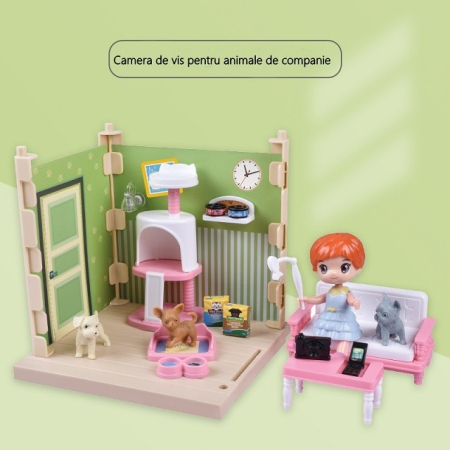 Set adapost pentru animalute Flippy, casa de papusi cu mobilier si ustensile, activitati distractive [5]