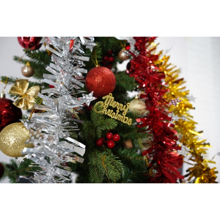 Set brad artificial de Craciun si elemente decorative, decorat cu conuri pin rosii, inaltime 210 cm, diametru 137 cm, 1172 ramuri, Flippy, verde, suport metalic inclus [4]