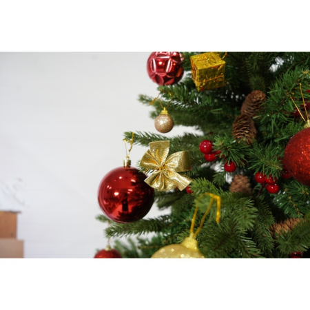 Set brad artificial de Craciun si elemente decorative, decorat cu conuri pin rosii, inaltime 210 cm, diametru 137 cm, 1172 ramuri, Flippy, verde, suport metalic inclus [3]