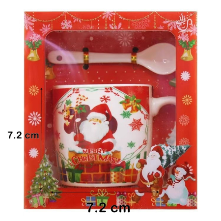 Decoratiuni Craciun - Set cana ceramica cu lingurita Flippy, 200 ml, tematica Mos Craciun cu sac de cadouri, multicolor