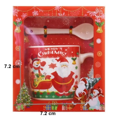 Articole Craciun Bucatarie - Set cana ceramica cu lingurita Flippy, 200 ml, tematica Mos Craciun cu sanie, multicolor