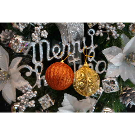 Set de 12 ornamente de brad, Flippy, de tip Glob, Cupru/ Auriu, din polistiren, cu finisaj sclipitor , cutie  6  cm adancime x 23  cm lungime x 18  cm inaltime [3]