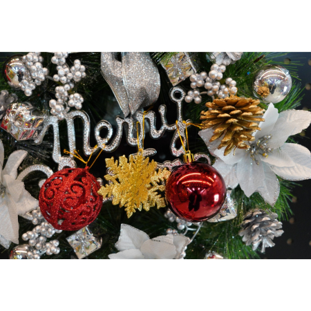 Set de 12 ornamente de brad, Flippy, de tip Glob, Rosu/ Auriu, din plastic, cu finisaj sclipitor , cutie  6  cm adancime x 23  cm lungime x 18  cm inaltime [2]