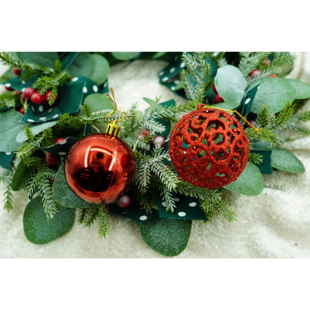 Set de 12 ornamente de brad, Flippy, de tip Glob, Rosu/ Auriu, din plastic, cu finisaj sclipitor , cutie  6  cm adancime x 23  cm lungime x 18  cm inaltime [3]