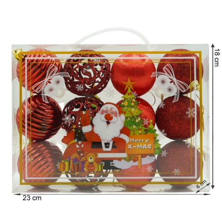 Set de 12 ornamente de brad, Flippy, de tip Glob, Rosu, din polistiren, cu finisaj sclipitor , cutie  6  cm adancime x 23  cm lungime x 18  cm inaltime [10]