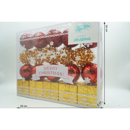 Set de 20 ornamente de brad, Flippy, de tip Glob, Rosu/ Auriu, din polistiren, cu finisaj sclipitor , cutie  6  cm adancime x 29  cm lungime x 24  cm inaltime [5]