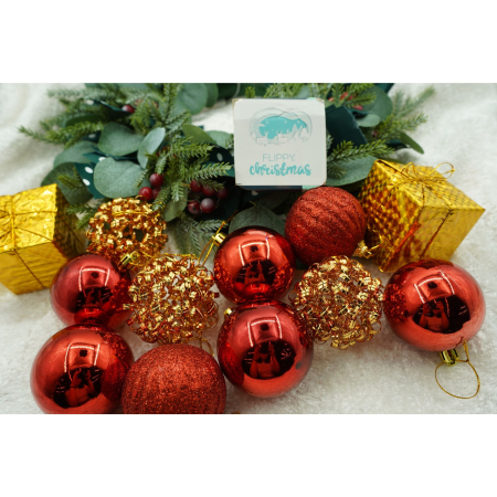 Set de 20 ornamente de brad, Flippy, de tip Glob, Rosu/ Auriu, din polistiren, cu finisaj sclipitor , cutie  6  cm adancime x 29  cm lungime x 24  cm inaltime [2]